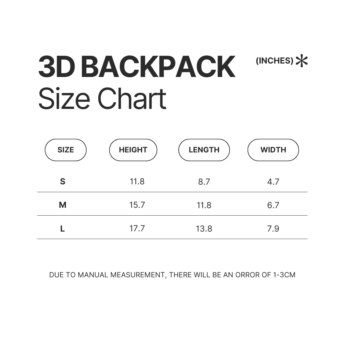 3D Backpack Size Chart - Cinnamoroll Merch