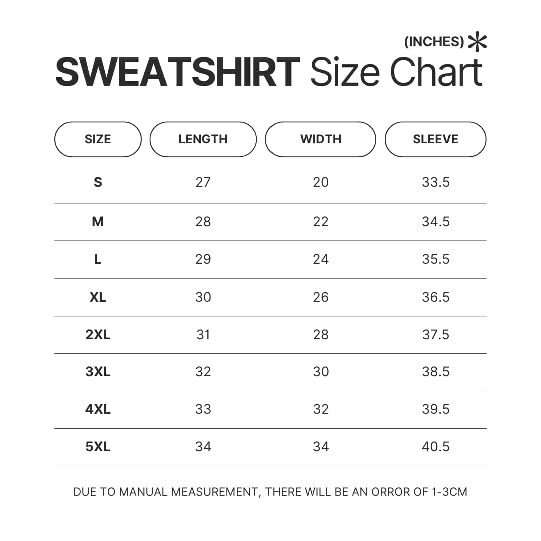 Sweatshirt Size Chart - Cinnamoroll Merch