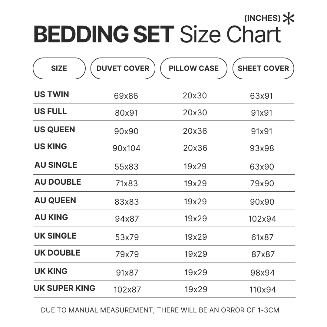 Bedding Set Size Chart 1 - Cinnamoroll Merch